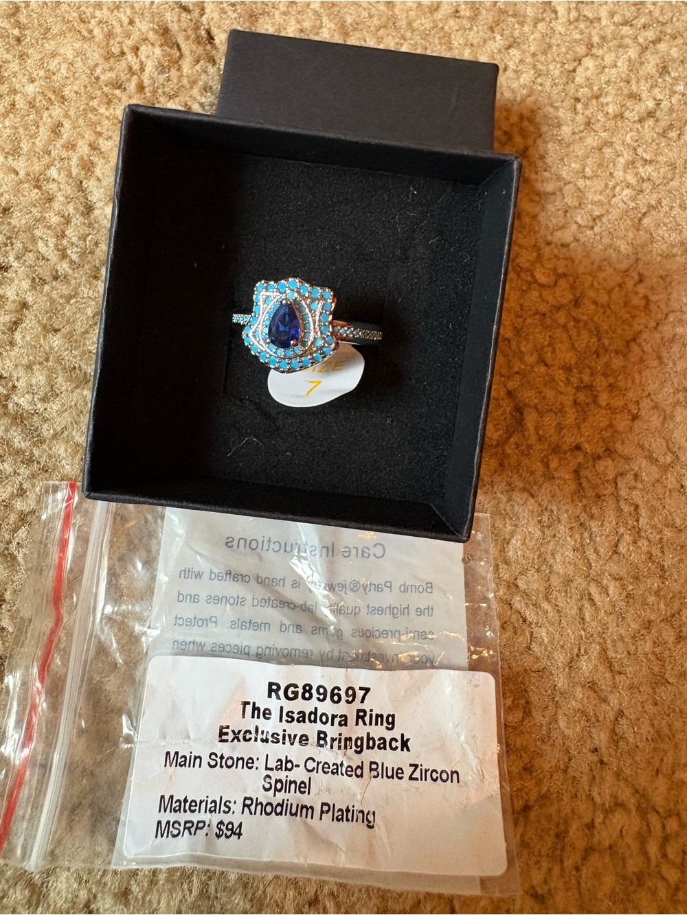 Isadora Blue Zircon Teardrop Ring - Rhodium Plated